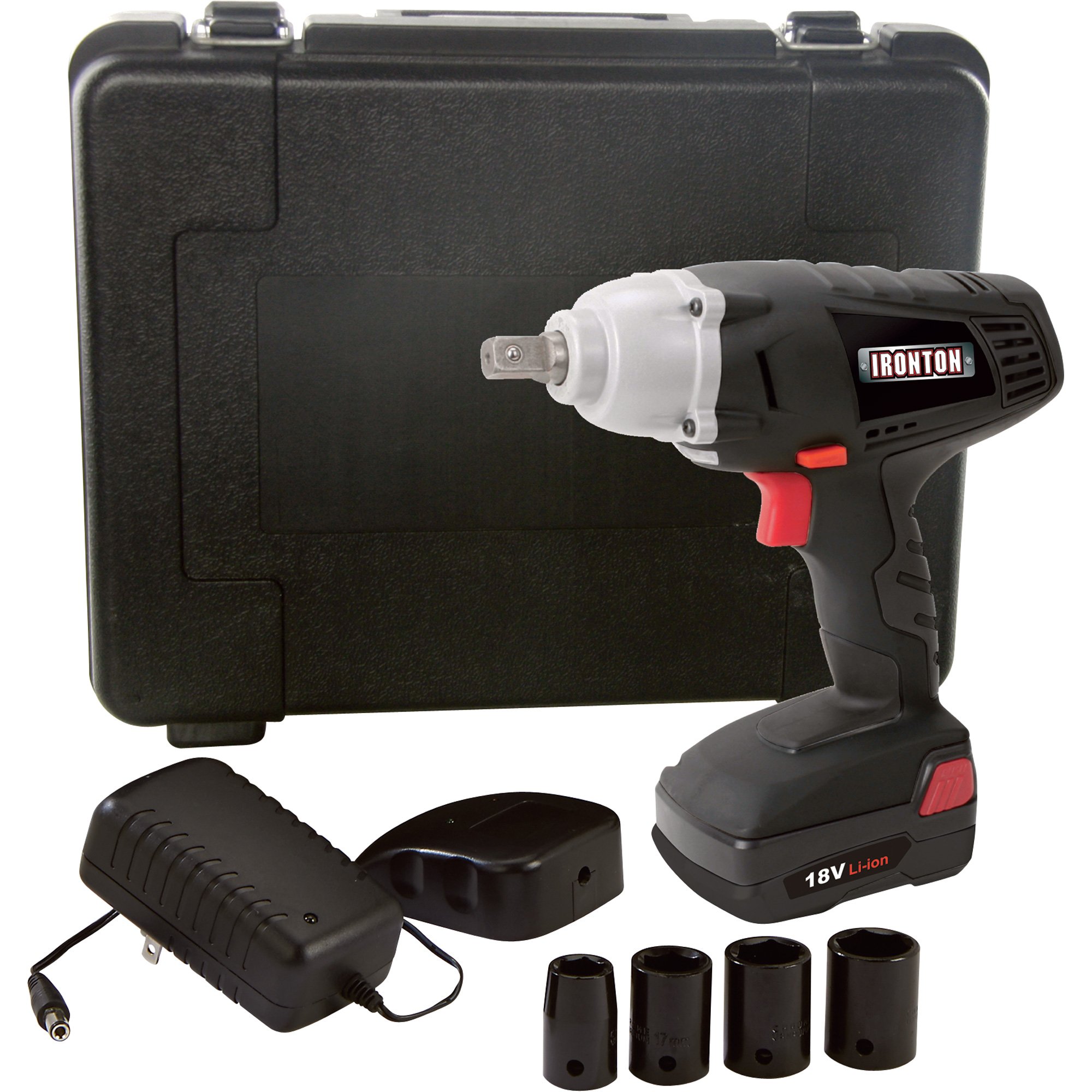Ironton 18 Volt Lithium-Ion Cordless Impact Wrench Kit with Detent Pin and Socket Set — 1/2in. Drive, 207 Ft.-Lbs. Torque, 1 Battery